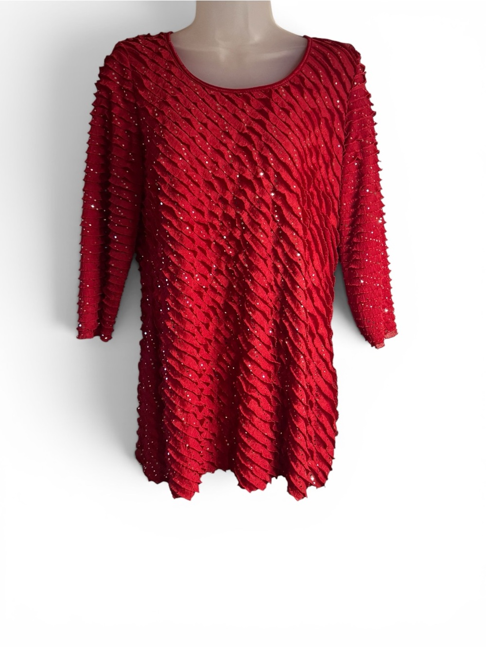 Kim Rogers Red Textured Sequin Lightweight Top  LARGE/PETITE    #2